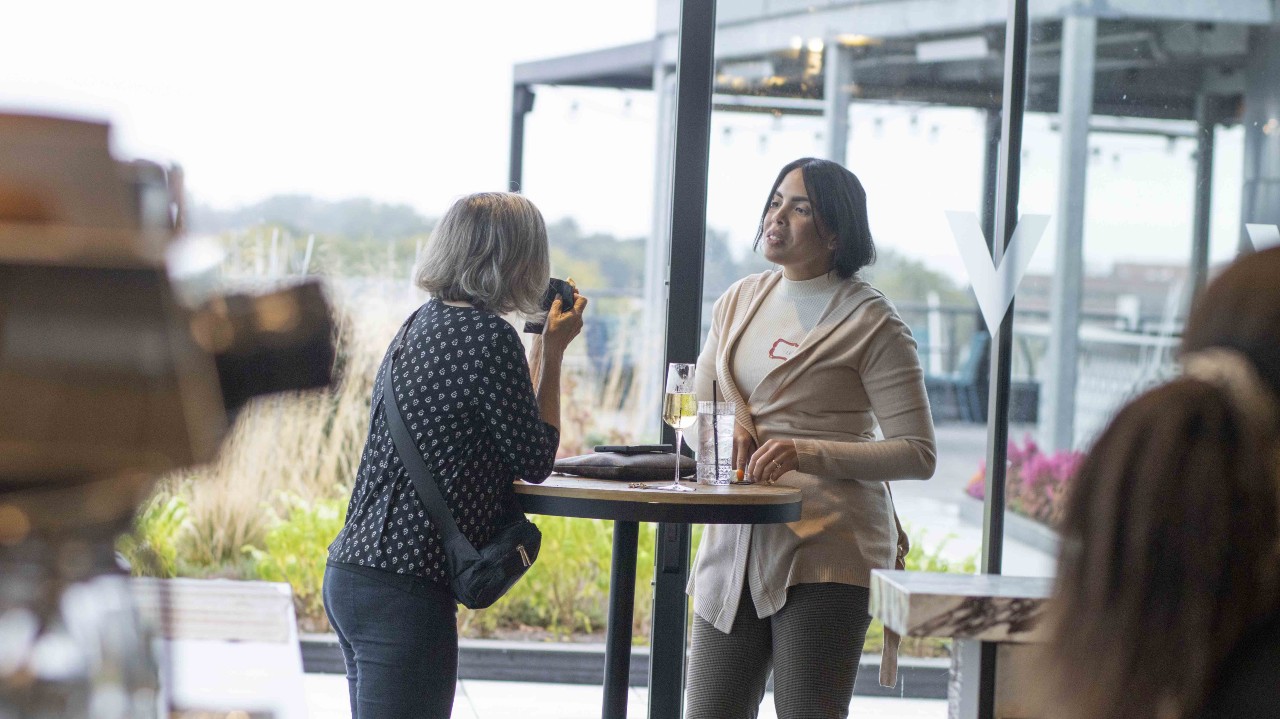 two women talking